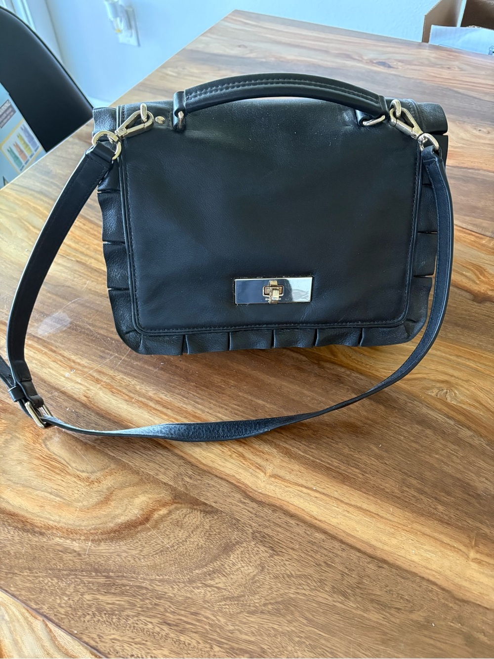 KATE SPADE DANBURY STREET ADELINA BLACK PLEATED FLAP SHOULDER BAG PURSE